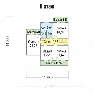 Проект каркасного дома с большой бильярдной на первом этаже / План 2 этажа