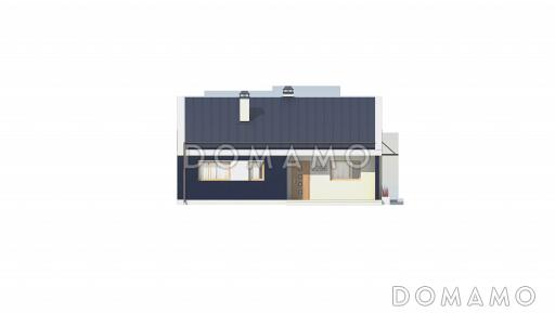 Проект одноэтажного дома из газобетона с оригинальной открытой террасой  / Фасад 2