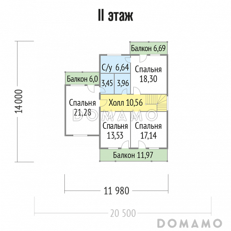 Проект каркасного дома с большой бильярдной на первом этаже / План 2 этажа