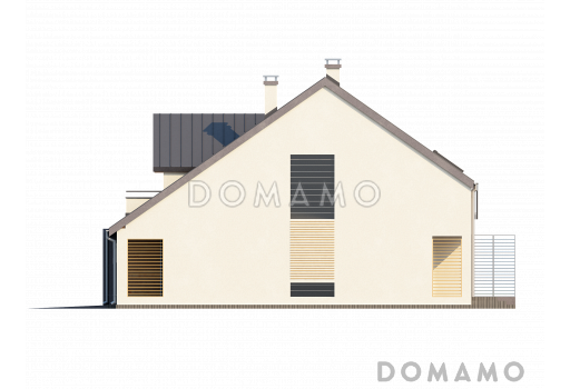 Проект мансардных домов-близнецов из газобетона с гаражом, тремя спальнями и красивым слуховым окном и балконом / Фасад 4