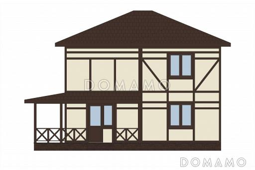 Проект двухэтажного дома из кирпича в стиле фахверк / Фасад 2