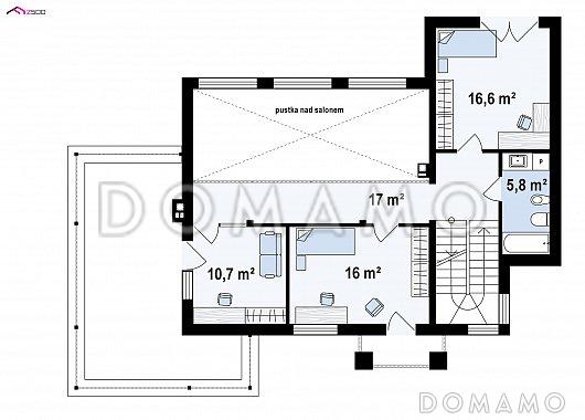 Проект современного двухэтажного коттеджа из кирпича с большой площадью остекления, вторым светом и гаражом / План 2 этажа