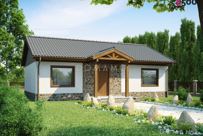 Проект компактного одноэтажного дома из газобетона с двумя спальнями и просторной гостиной Проект компактного одноэтажного дома из газобетона с двумя спальнями и просторной гостиной