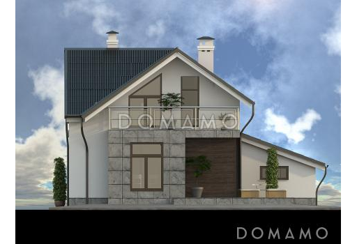 Проект современного дома с гаражом,  кладовой, террасой, балконами / Фасад 1