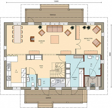 Проект дома с мансардным этажом до 200 м.кв. / План 1 этажа Проект дома с мансардным этажом до 200 м.кв. / План 1 этажа