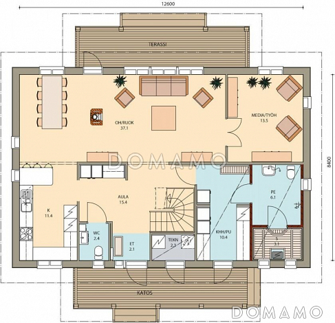 Проект дома с мансардным этажом до 200 м.кв. / План 1 этажа Проект дома с мансардным этажом до 200 м.кв. / План 1 этажа