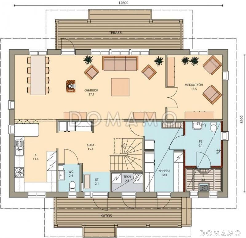 Проект дома с мансардным этажом до 200 м.кв. / План 1 этажа