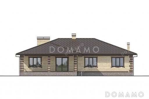 Проект одноэтажного дома с гаражом и большой террасой / Фасад 2