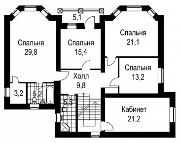 Проект коттеджа с девятью комнатами / План 2 этажа Проект коттеджа с девятью комнатами / План 2 этажа