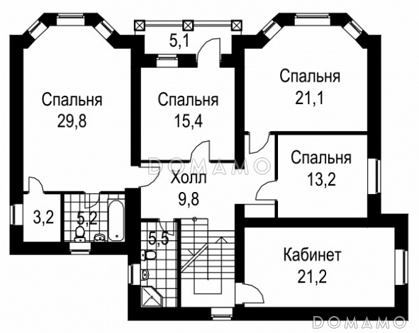 Проект коттеджа с девятью комнатами / План 2 этажа Проект коттеджа с девятью комнатами / План 2 этажа