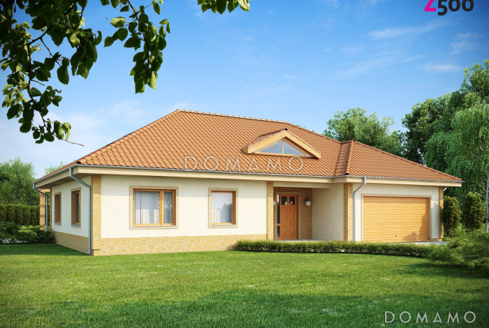 Проект одноэтажного дома из кирпича с тремя спальнями, просторной гостиной и гаражом