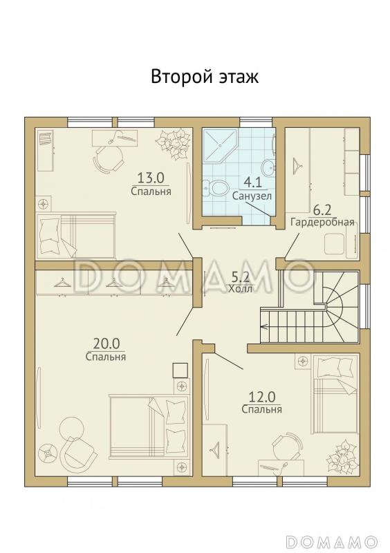 Проект каркасного дома с кровлей из металлочерепицы / План мансардного этажа