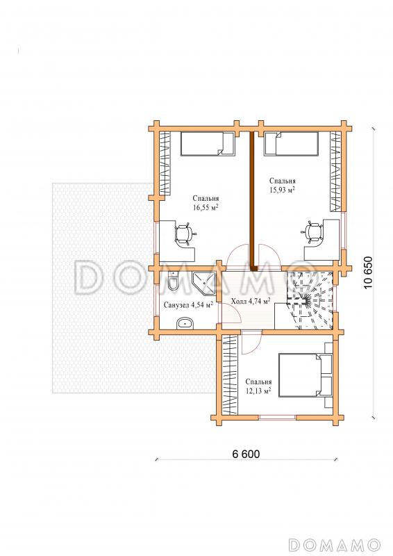 Проект коттеджа в брусовом исполнением с террасой / План 2 этажа