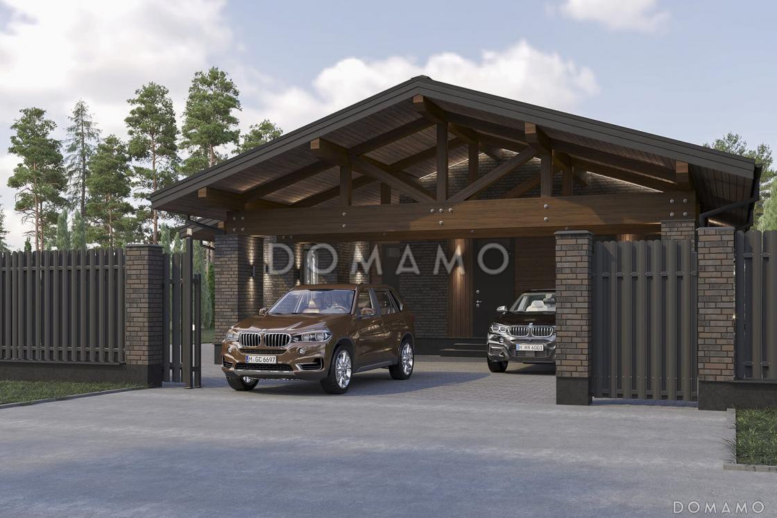 Проект одноэтажного дома с тремя спальнями, крытой террасой, навесом для двух автомобилей / 4