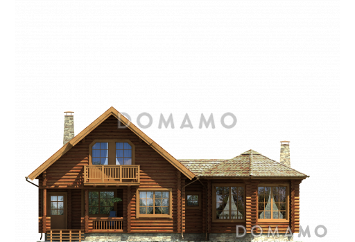 Проект комфортабельного бревенчатого дома с вынесенной столовой / Фасад 1