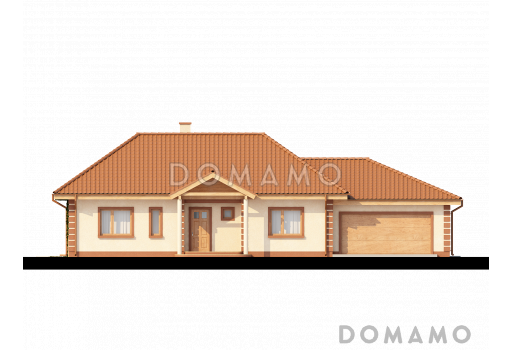 Проект просторного одноэтажного дома из газобетона с гаражом тремя спальнями / Фасад 1
