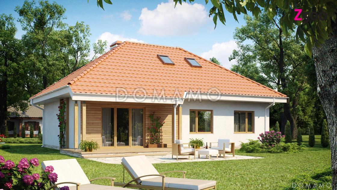 Проект одноэтажного дома из кирпича со свободной планировкой на мансардном этаже / 1