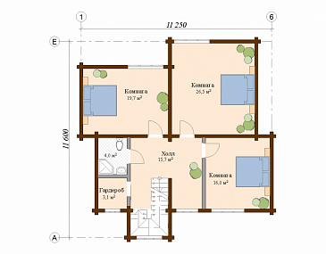 Проект двухэтажного дома из клееного бруса с навесом для авто / План мансардного этажа Проект двухэтажного дома из клееного бруса с навесом для авто / План мансардного этажа