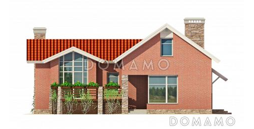 Одноэтажный дом с полукруглой террасой, просторной гостиной и кухней-столовой / Фасад 1