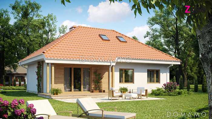 Проект одноэтажного дома из кирпича со свободной планировкой на мансардном этаже