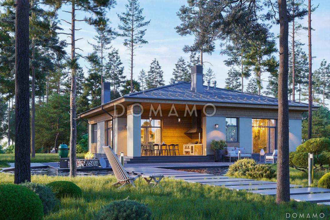 Проект кирпичного дома с мастер-спальней, просторной гостиной и крытой террасой / 3