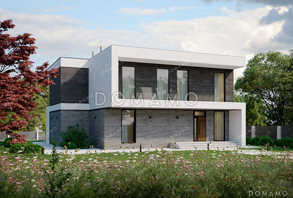 Проект двухэтажного дома с большой террасой и плоской крышей / 2