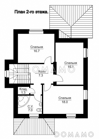 Проект дома из кирпича с мансардным вторым этажом / План мансардного этажа Проект дома из кирпича с мансардным вторым этажом / План мансардного этажа