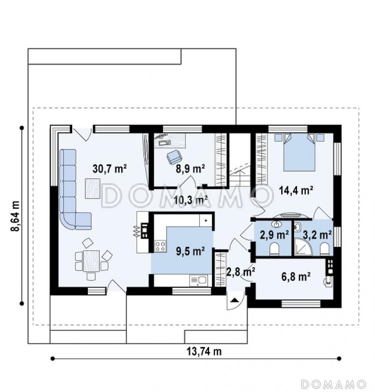 Проект двухэтажного дома из кирпича с пятью спальнями и кабинетом / План 1 этажа