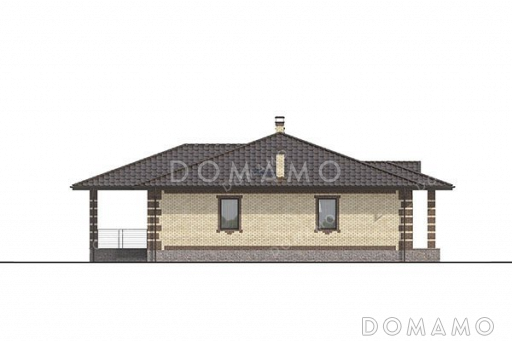 Проект одноэтажного дома с гаражом и большой террасой / Фасад 3
