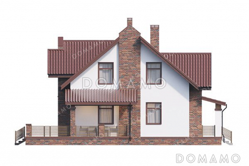 Проект одноэтажного дома с мансардой, террасой и тремя спальнями / Фасад 4