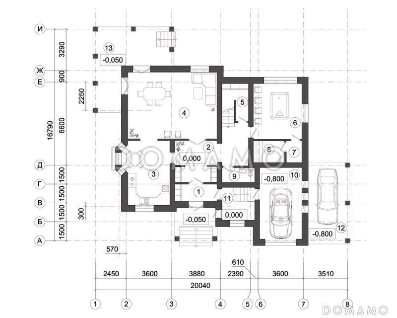 Проект дома с встроенным и пристроенным гаражом / План 1 этажа