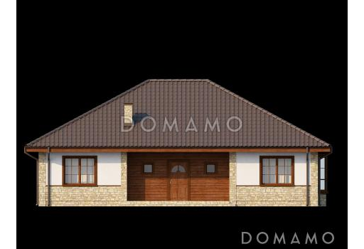 Проект одноэтажного дома из кирпича с зоной барбекю на террасе / Фасад 1