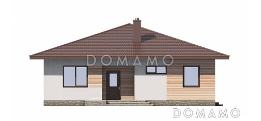 Проект одноэтажного дома из SIP панелей с тремя спальнями, шатровой крышей и комбинированной облицовкой / Фасад 3