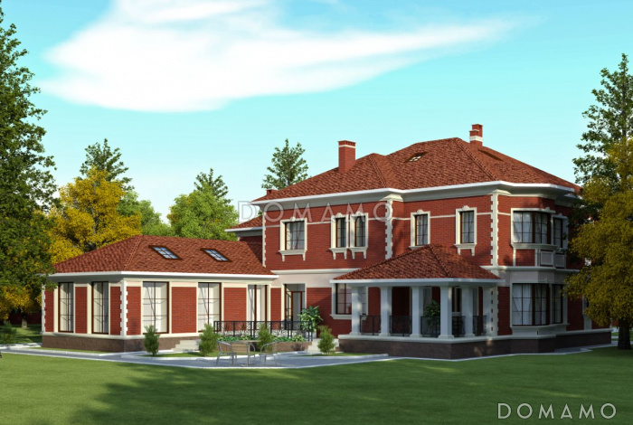 Проект загородного дома с широким крыльцом