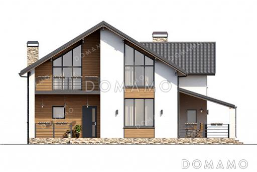 Проект дома с 4 спальнями, высокими окнами и крытой террасой / Фасад 1