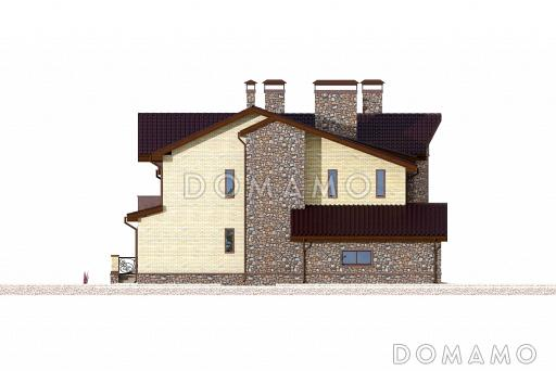 Проект дома из пеноблоков с большой открытой террасой и гаражом на две машины / Фасад 4