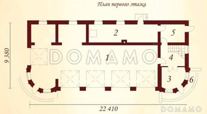 Проект гаража в классическом стиле для четырех автомобилей / План 1 этажа