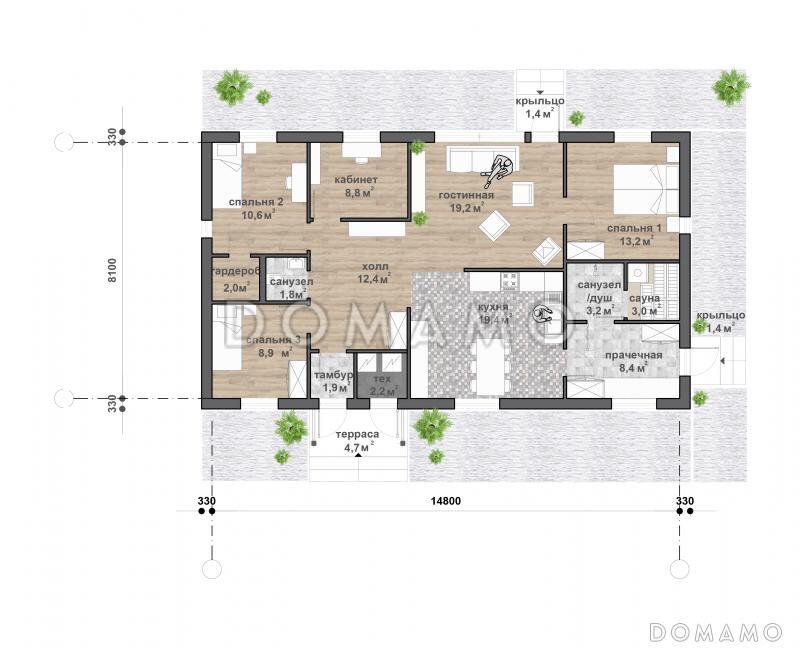 С-148 одноэтажный дом  / План 1 этажа С-148 одноэтажный дом  / План 1 этажа