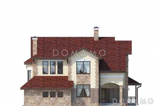 Дом с полукруглым эркером, смежным холлом, гостиной и столовой,  мансардным помещением / Фасад 1