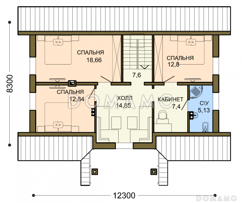 Проект лаконичного мансардного дома со строгой отделкой / План мансардного этажа