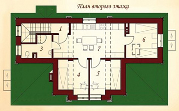 Проект гаража для трех автомобилей с жилыми комнатами на втором этаже / План 2 этажа Проект гаража для трех автомобилей с жилыми комнатами на втором этаже / План 2 этажа