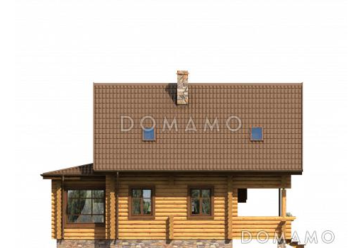 Проект компактного, деревянного дома с тремя спальнями и просторной гостинной / Фасад 4