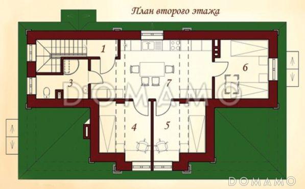 Проект гаража для трех автомобилей с жилыми комнатами на втором этаже / План 2 этажа