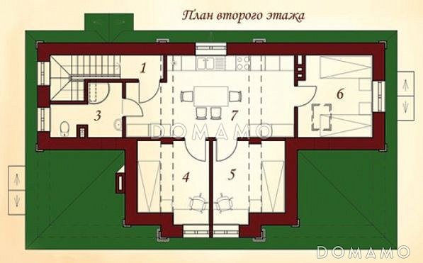 Проект гаража для трех автомобилей с жилыми комнатами на втором этаже / План 2 этажа Проект гаража для трех автомобилей с жилыми комнатами на втором этаже / План 2 этажа