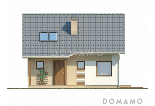 Проект небольшого мансардного дома из кирпича с четырьмя спальнями / Фасад 1