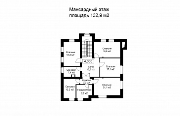 Проект загородного дома с подвалом и пристроенным бассейном / План мансардного этажа Проект загородного дома с подвалом и пристроенным бассейном / План мансардного этажа