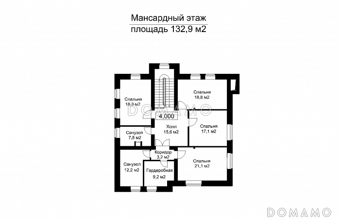 Проект загородного дома с подвалом и пристроенным бассейном / План мансардного этажа Проект загородного дома с подвалом и пристроенным бассейном / План мансардного этажа