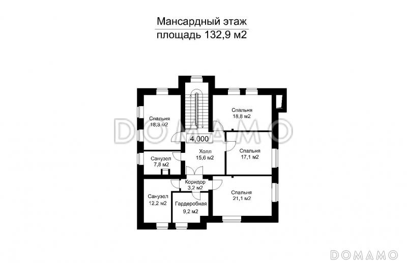 Проект загородного дома с подвалом и пристроенным бассейном / План мансардного этажа