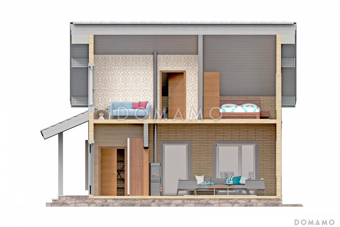 Проект компактного двухэтажного дома из деревянного кирпича с тремя спальнями / 7