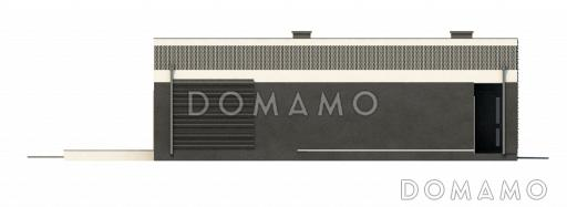 Проект современного одноэтажного дома из кирпича с тремя спальнями, гаражом и внутренним двориком переходящим в открытую террасу / Фасад 2